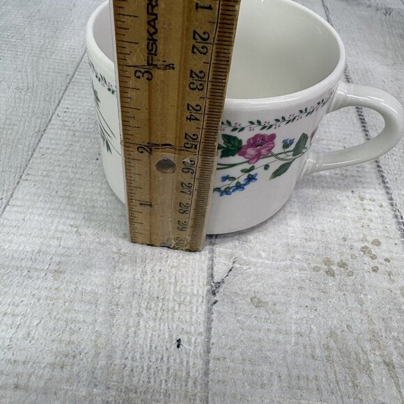 Farberware ENGLISH GARDEN Pink Blue Floral Rim Stoneware 8 oz Flat Cups Set of 4 - Picture 11 of 16